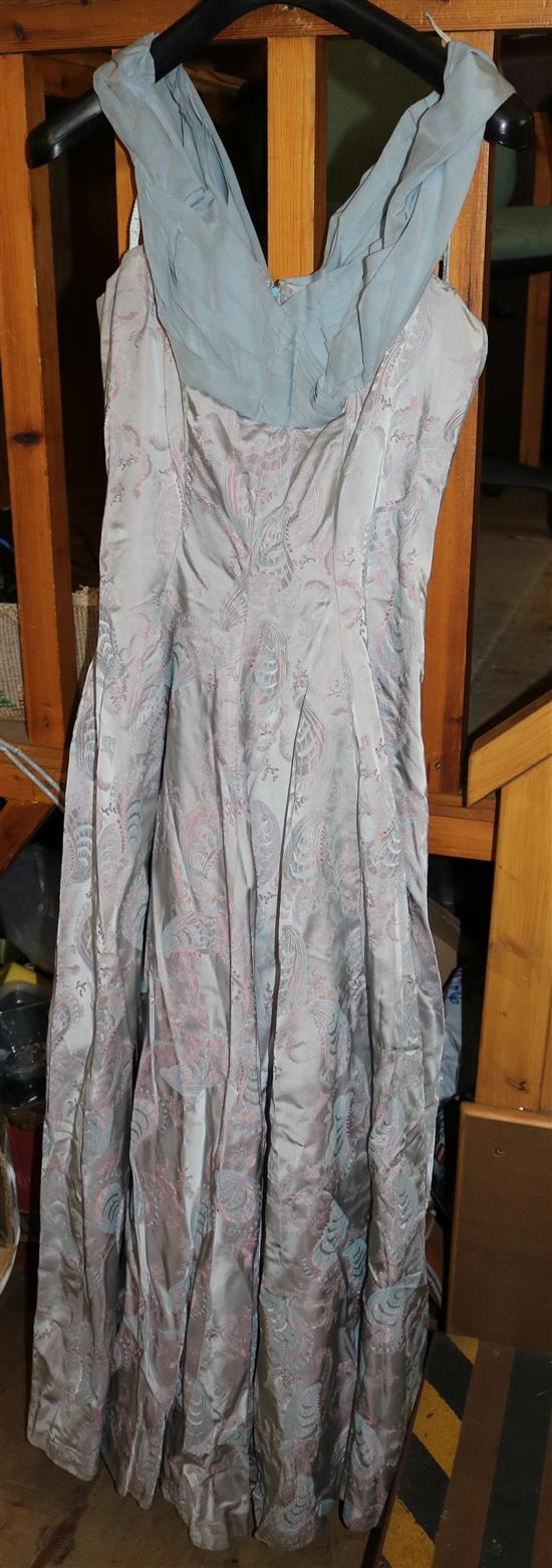 Lilac & turquoise brocade 1950s evening gown